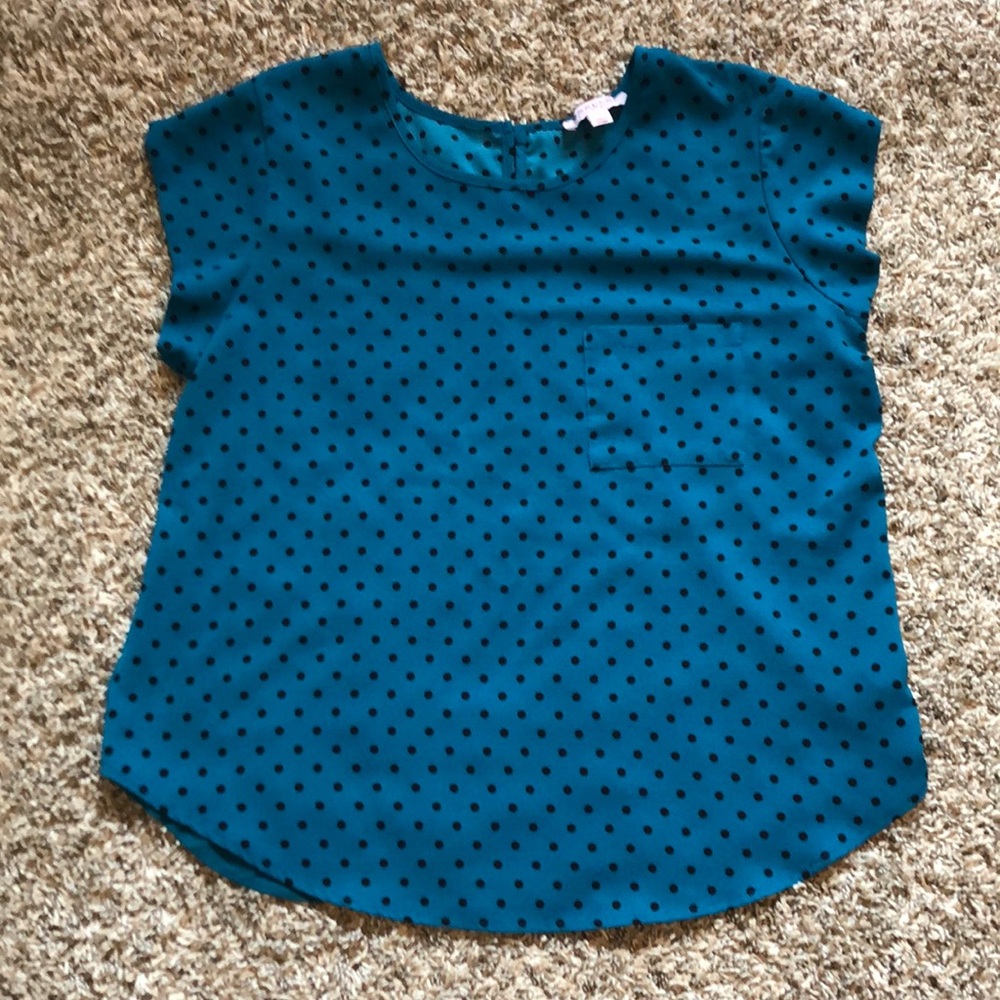 Women’s blue with black polka dot blouse